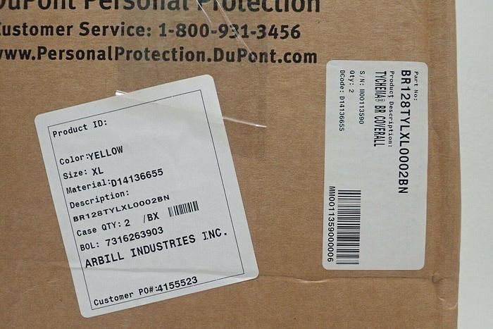 Used Dupont Tychem BR BR128TYLXL0002BN Yellow Coverall, Size XL, 2/Box