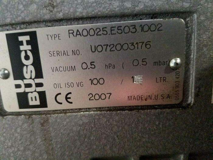 Used 2007 Busch RA025 Vacuum Pump Vacume with Receiver Tank Runs Perfectly