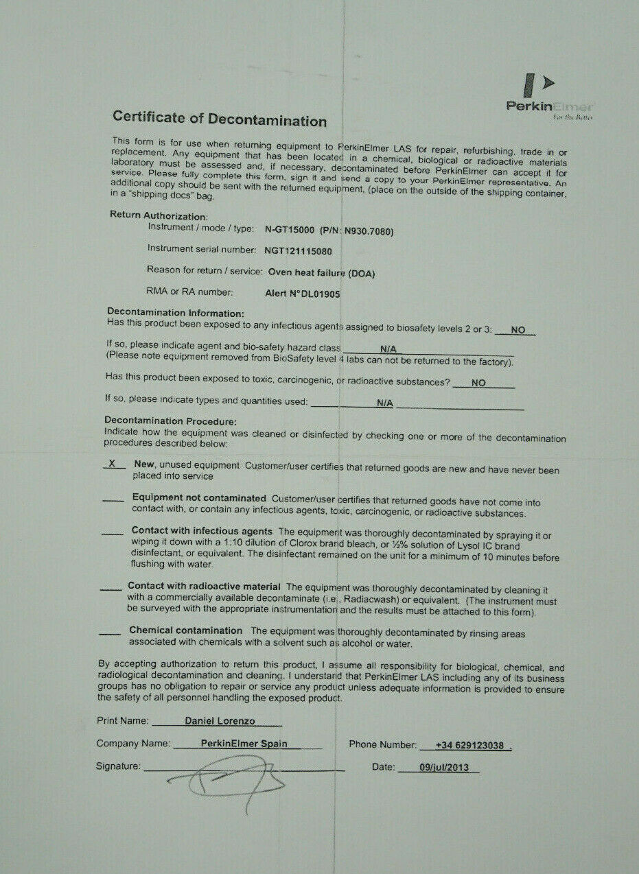 Perkin Elmer N9307080 Ultra Zero Air Generator N GT 15000 15.0 L/min / VICI DBS