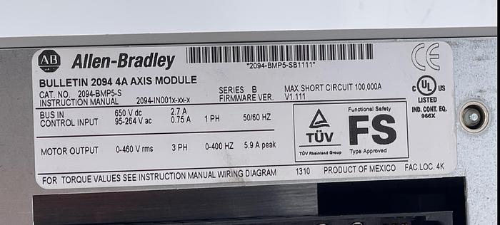 Used Allen-Bradley 2094-BMP5-S Ser B