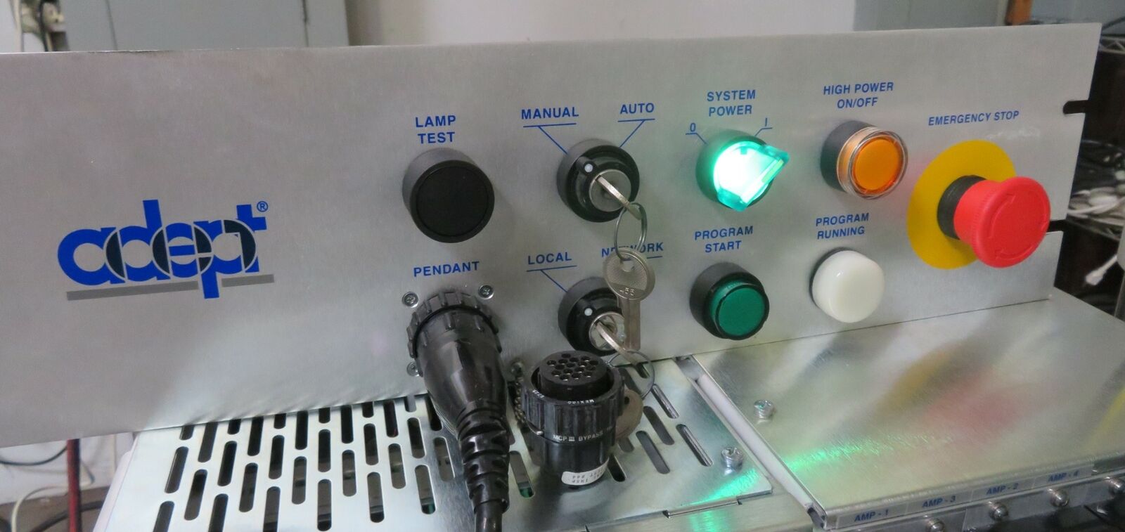 Used Adept 550 CL 10 SCARA Robot, MV-10 PA-4 Controller, Dual B+ Amp, Pendant