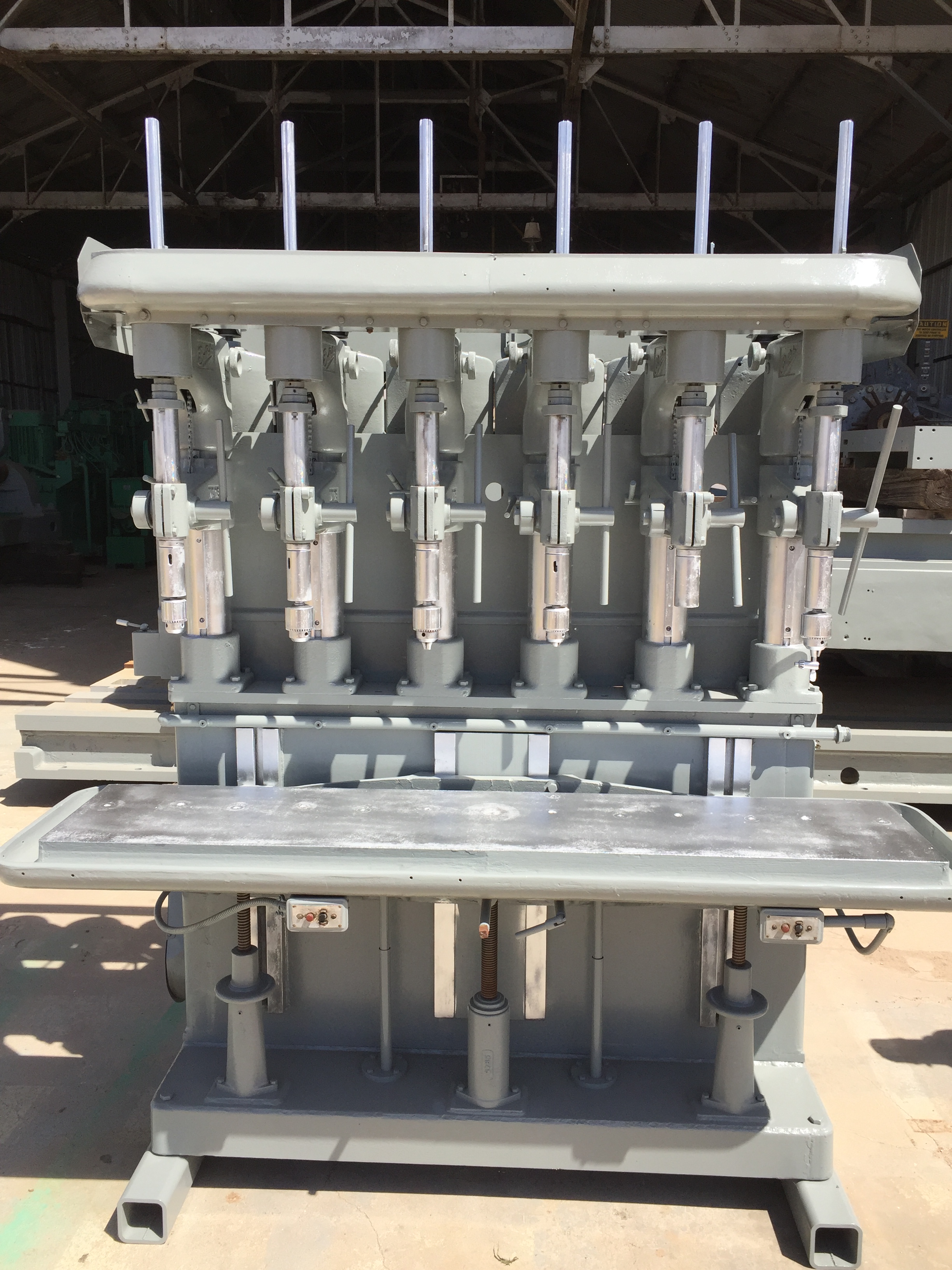 Used 6 Spindle Buffalo Production Drill; #2 MT; 14” x 66” Tbl;