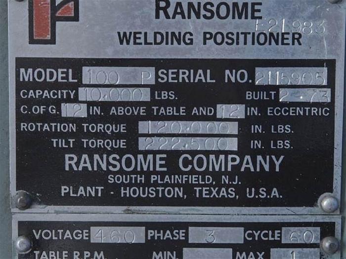 Used 1973 Ransome 100P Welding Positioner