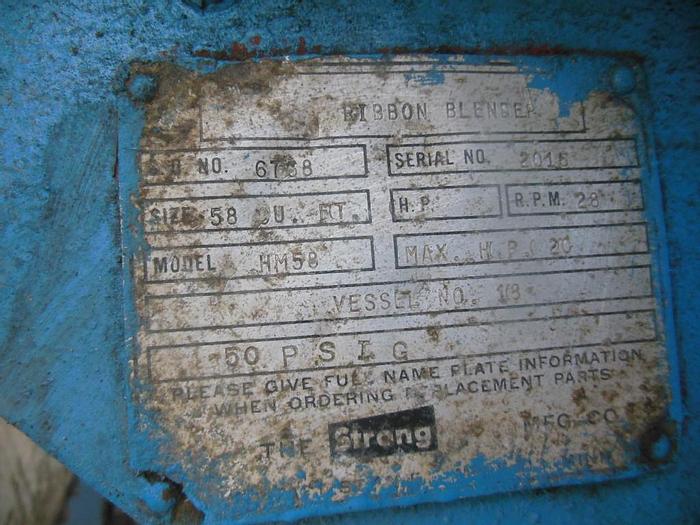 Used Mixer, Ribbon, 58 CF, S/st & C/st, Strong Scott, 15 HP #C743241