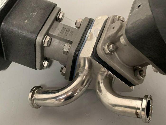 Used 2 ITT Sherotec 3-way Stainless Steel Valve w/ Position Monitors & 1" Fittings
