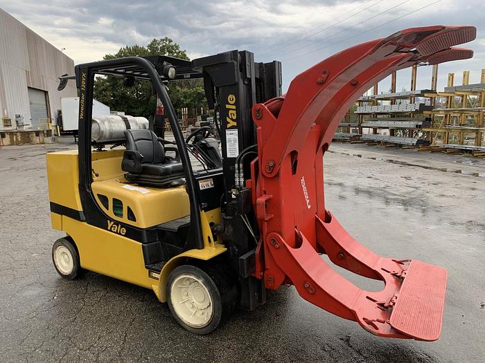 Used 12,000 POUND GLC120VXPRS YALE MODEL W/ 72" BOLZONI ROLL CLAMP MFG. 2013 1,800 HOURS