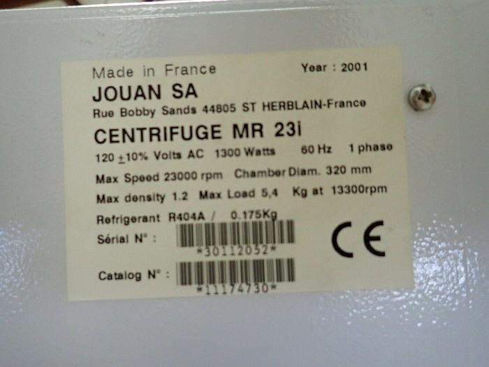 Used Jouan MR 23i Refrigerated Centrifuge with Rotor SWM 180.5, Manual & Extras