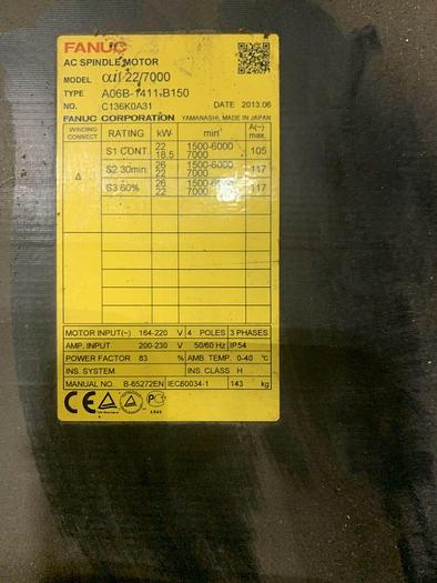Used Fanuc Servo Motor, Model: A06B-1411-B150