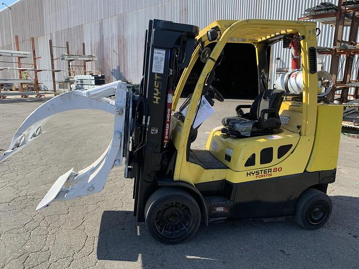 Used 8,000 POUND HYSTER MODEL S80FTBCS MFG. 2013 W/ CASCADE ROLL CLAMP