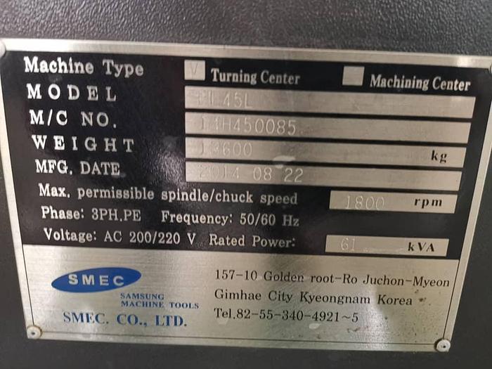 Used 2014 SEMC(SAMSUNG) PL-45L CNC TURNING MACHINE