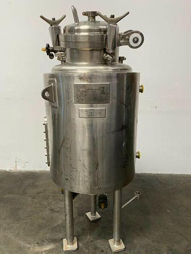 Used LEE 150 Liter Stainless Steel Jacketed 45 PSI Reactor w/ Sight Glass & Valves