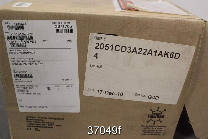 Unused Rosemount 2051CD3A22A1AK6D Pressure Transmitter #37049