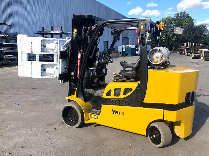 Used 12,000 POUND YALE ROLL CLAMP TRUCK MODEL GLC120VXPRS W/ 72" CLAMP MFG. 2015 RAISED MAST 185"