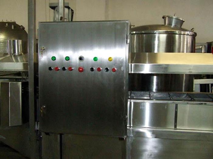 Used Electrically powered, belt, flow frying unit with a pressure belt