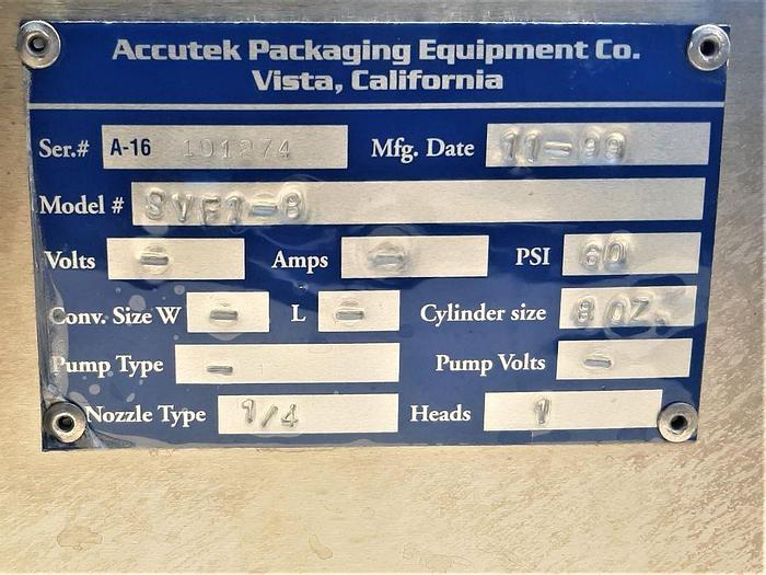 Used Filler, Piston, 1-Head, S/st, Accutek, Mdl SVF1-8 #S744529