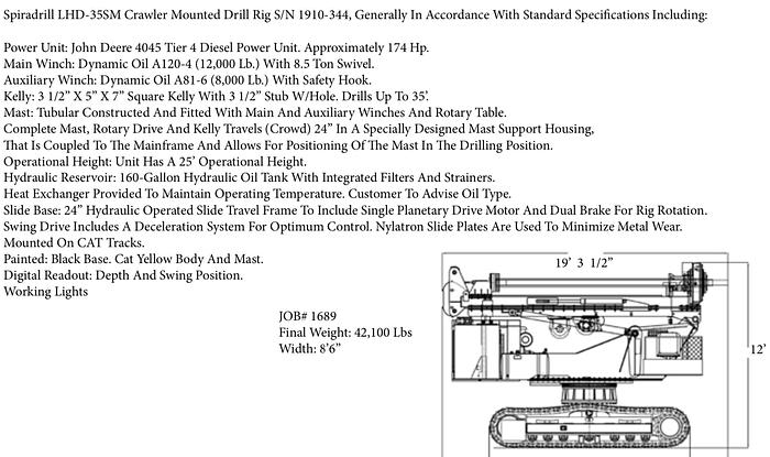 Used 2019 Spiradrill LHD - 35 SM Crawler Mounted