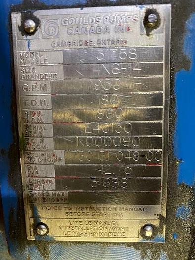 Used GOULDS MDL. 3175S 4 X6 -14 CENTRIFUGAL PUMP 316 SS  950 GPM