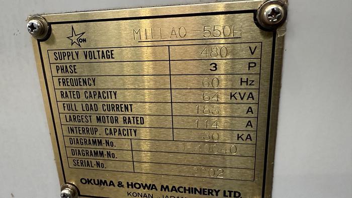 Used Poziome centrum obróbcze Okuma & Howa Millac 550H
