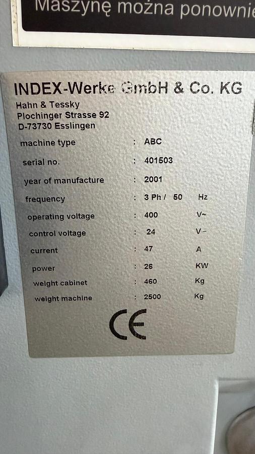 Used Tokarka CNC INDEX ABC  z podajnikiem pręta 