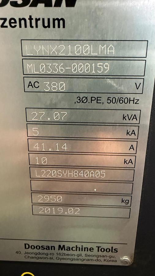 Used Tokarka CNC Doosan Lynx2100LM