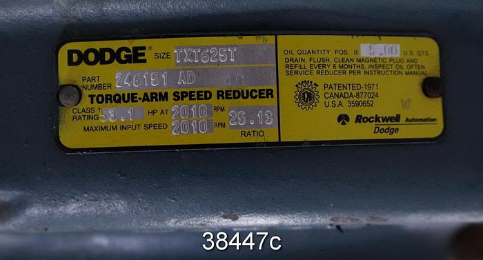 Used Dodge TXT625T Torque Arm Speed Reducer, 25.13/1 Ratio #38447