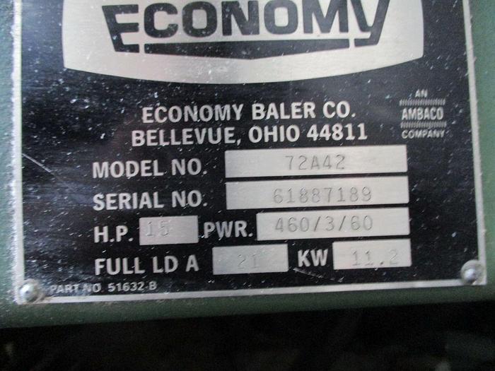 Used ECONOMY HORIZONTAL BALER MODEL 72A42 15 HP
