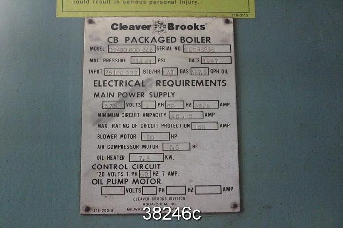 Used Cleaver Brooks CB-400 600 325 Package Boiler, Firetube, Steam #38246