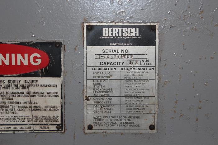 Used 1983 Bertsch  500144 Hydraulic Shear | 1/2" x 12', adj. Gap,FOPBG