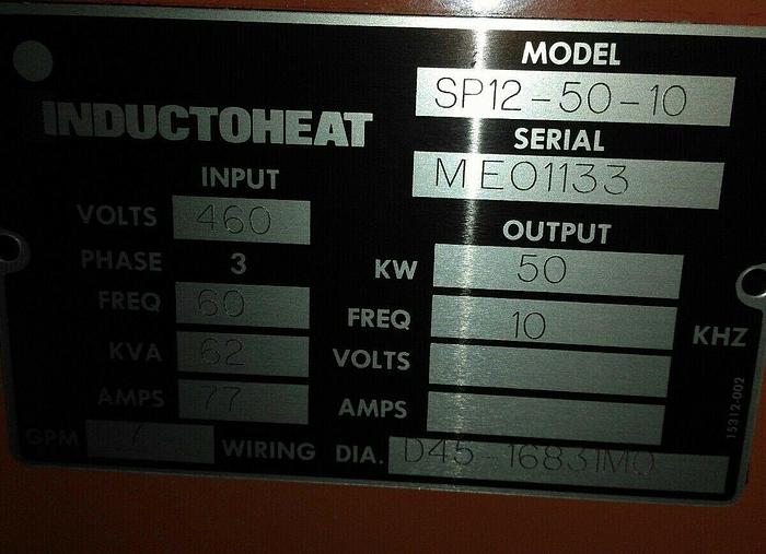 Used INDUCTOHEAT INDUCTION HEATER 50 KW, SP12-50-10 (On Hold)
