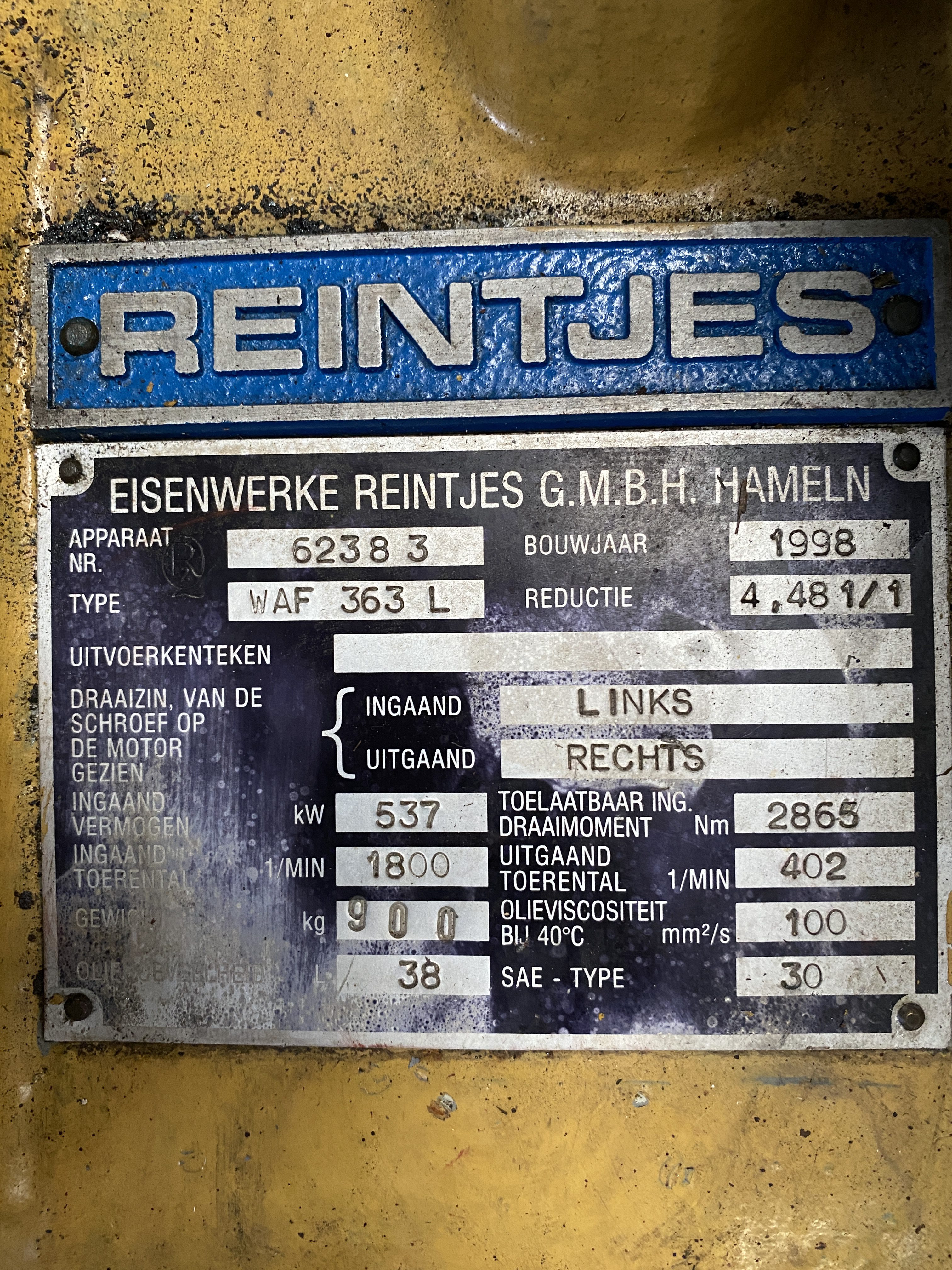 Used 1998 GEARBOX REINTJES WAF 363L