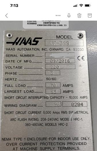 Used 2016 HAAS VF-3SS 5-Axis CNC Vertical Machining Center ***Low Hours***