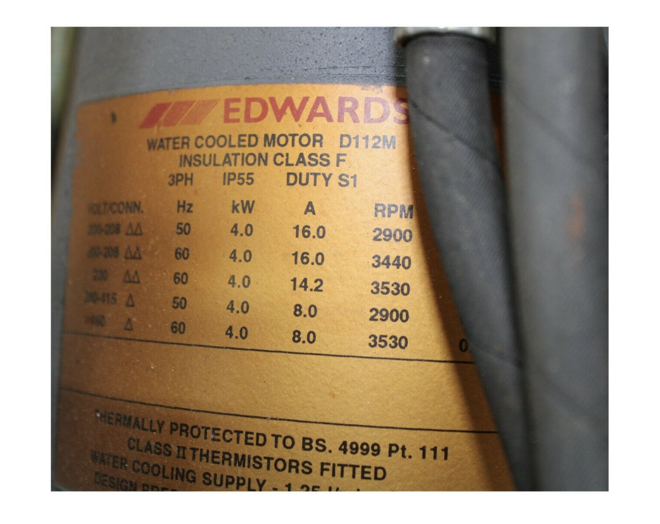 Used EDWARDS WATER COOLER MOTOR D 112M AND D 90L WITH HOFFMAN CONTROL UNIT