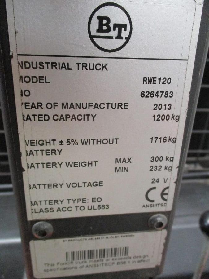 Refurbished 2013 BT TOYOTA RWE120 triplex - 1064