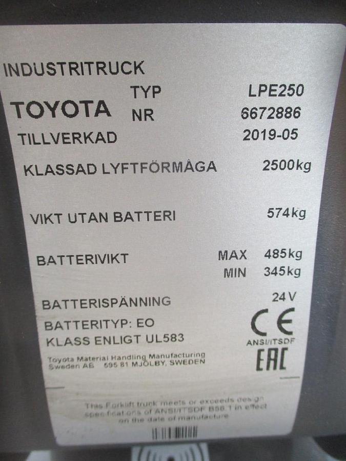 Refurbished 2019 TOYOTA LPE 250 - 2056