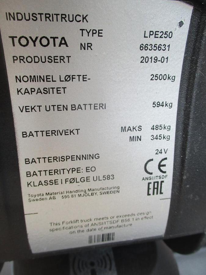 Refurbished 2019 TOYOTA LPE 250 - 1971