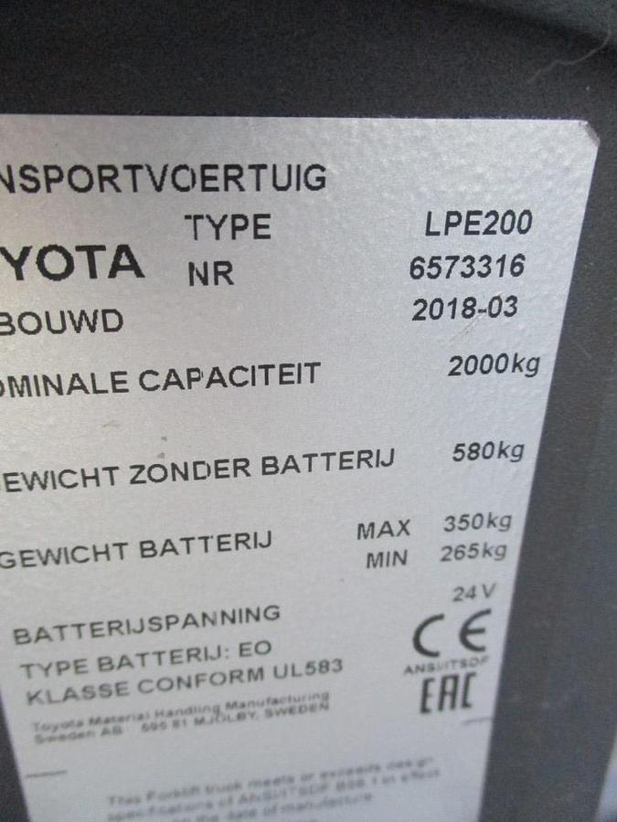 Refurbished 2018 TOYOTA LPE200 - 1987