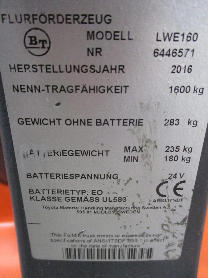 Refurbished 2016 TOYOTA BT LWE160 - 884