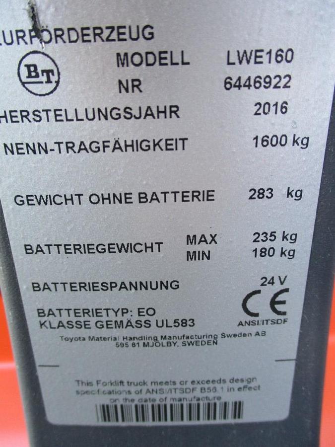 Refurbished 2016 BT TOYOTA LWE160 - 737