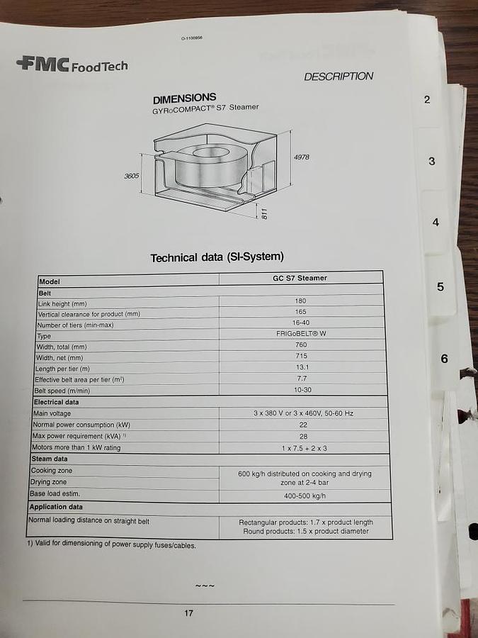 Used FMC Food Tech GYROCOMPACT S7 STEAMER GCM 76-08-30 SN DE CR PR