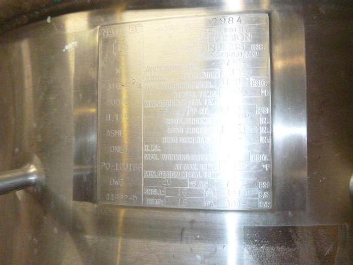 Used Precision Stainless Jacketed Mixing Tank; 200G