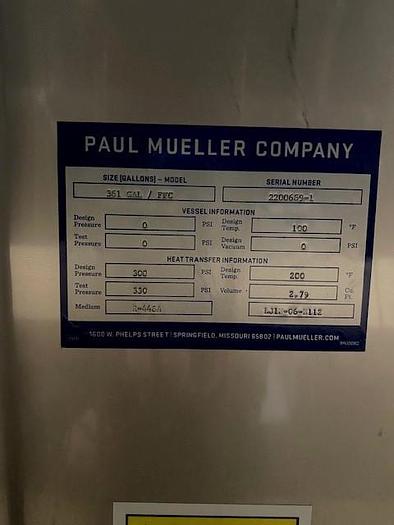 Used Mueller Heat Exchanger; 361 Gallons/FTC, Brand New