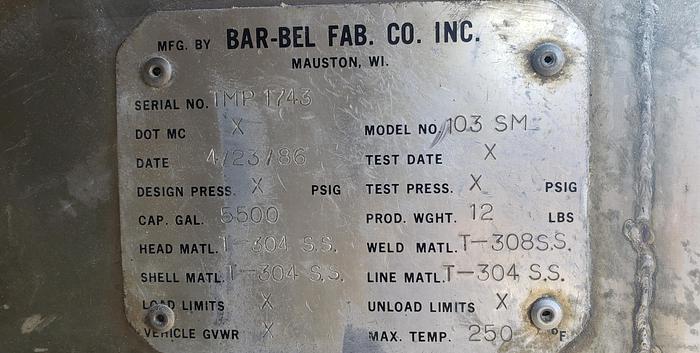 Used 5500 Gallon Milk Tank