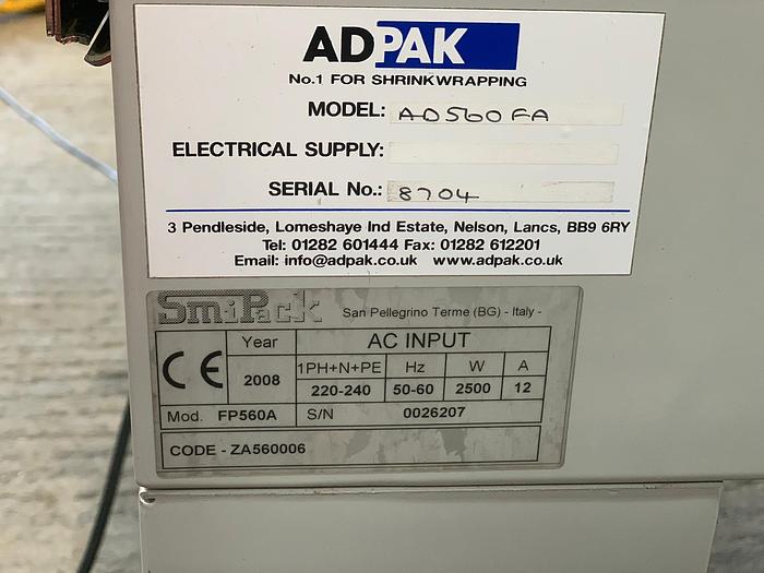 Used 2008 Adpak Smipack FP560A semi-automatic L-sealer and T450 Heat Tunnel