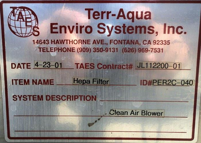 Used Filter, Hepa, Clean Air Blower, Terra-Aqua, Stainless Steel, 5 hp #S741745