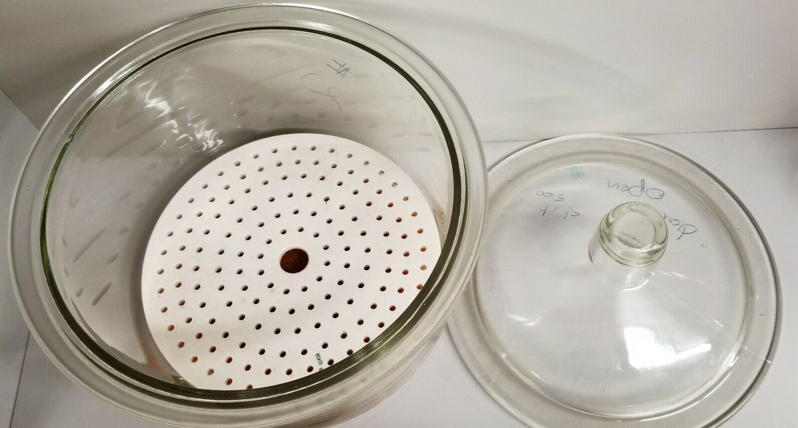 Used Corning PYREX 250 mm ID Glass Desiccator with Coors Plate for Sale