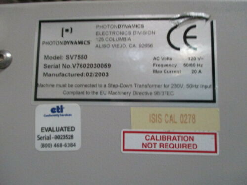 Used 2003 Photon Dynamics SV7550 High Speed Color AOI for Printed Wiring Assemblies