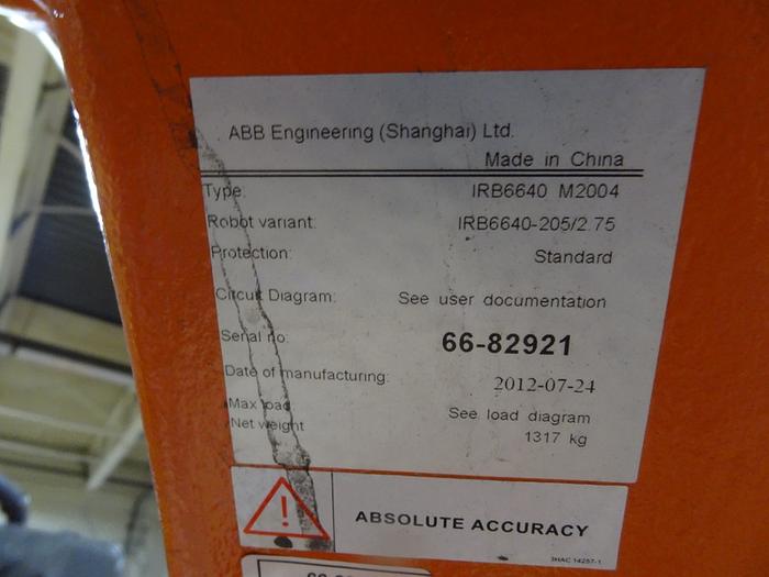 Used ABB IRB 6640 6 AXIS CNC ROBOT 205KG X 2.75 REACH IRC5 CONTROLS