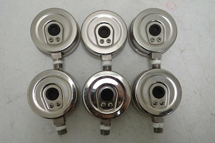 Used Lot of 6 USG 316 SST Tube Connection Welded 0-60 PSI Pressure Gauges