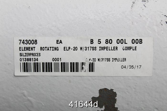 Used Sulzer ELP-20 Pump Power End, 14 1/8" 6-Vane Stainless Steel Impeller #41644