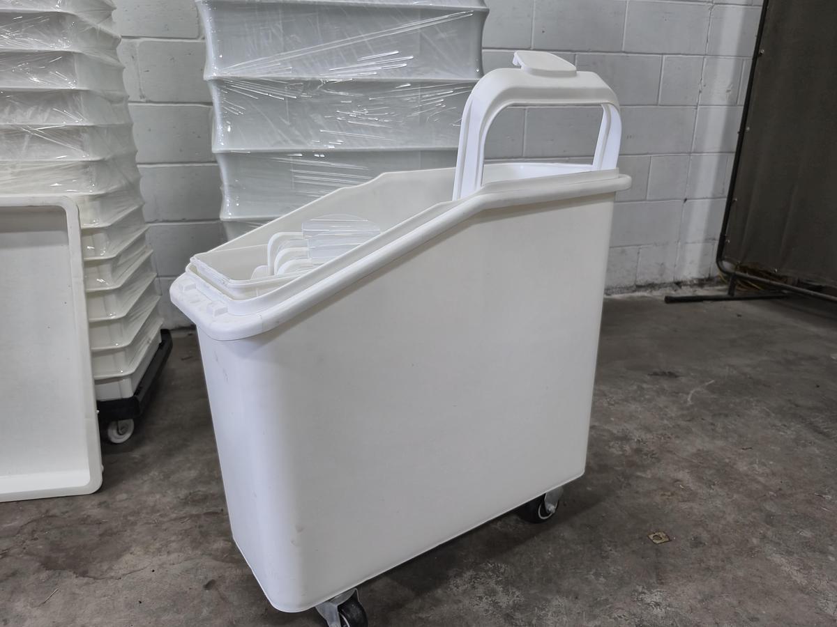 Used Commercial Pizza Dough Trays, Dollies, and Mobile Ingredient Bin Lot